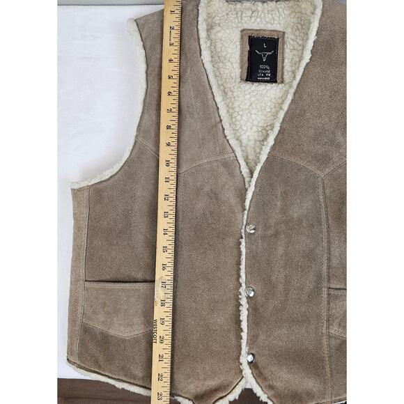 Vtg Suede Leather Vest Sherpa Lined Made Mexico Western Hippie Cowboy 70s 80s L - Picture 15 of 15